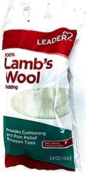 Leader 100% Lambs Wool Padding, Provides Cushioning Comfort and Pain Relief Between Toes, 3/8 oz, 3 Pack