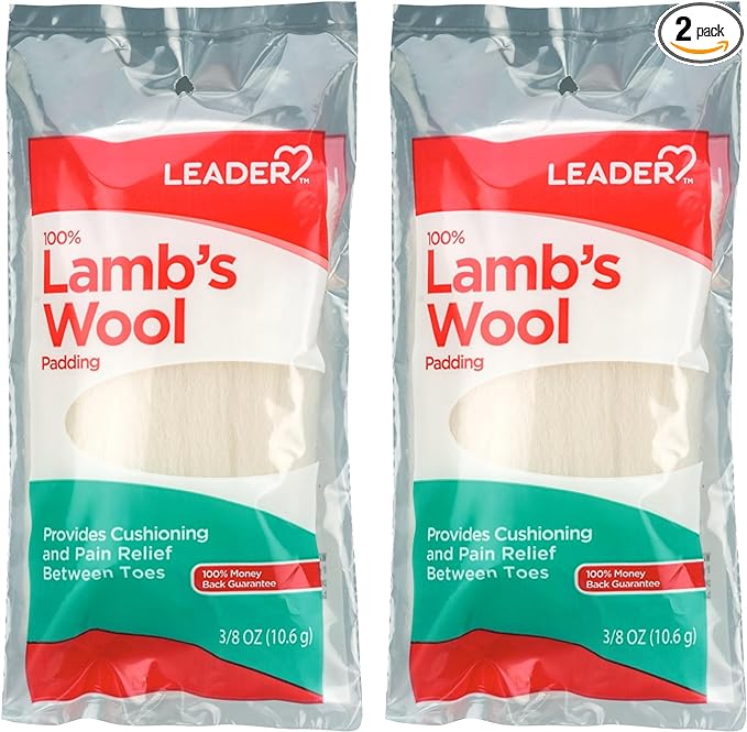 Leader 100% Lambs Wool Padding, Provides Cushioning Comfort and Pain Relief Between Toes, 3/8 oz, 2 Pack