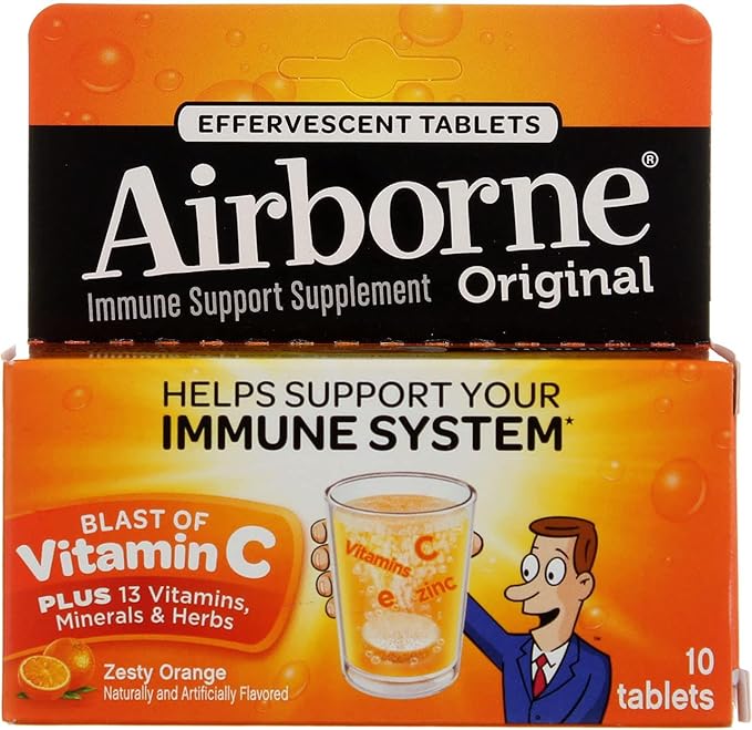 Airborne Immune Support Effervescent Tablets Zesty Orange 10 Ct , Tablets