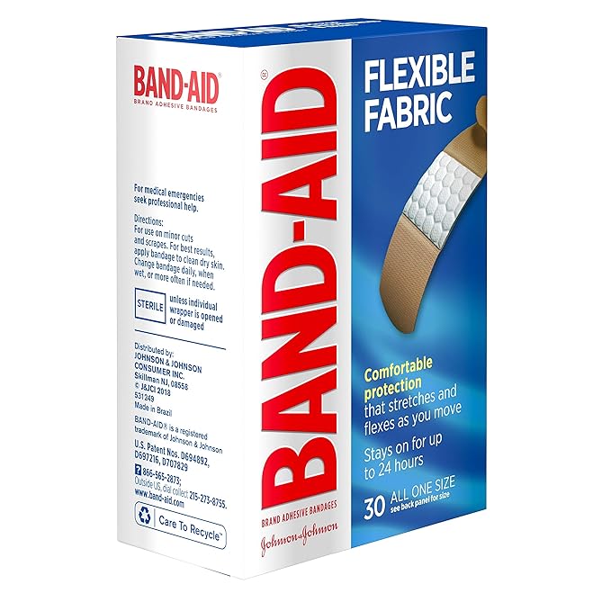 Band-aid Flexible Fabric Adhesive Bandages One Size 30 Ct , Adhesive Patches