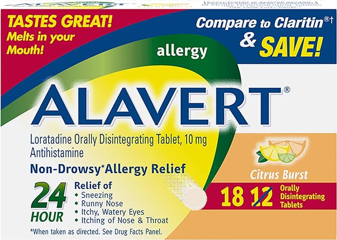 Alavert Allergy 24 Hour Relief, Citrus Burst Flavor, Orally Disintegrating Allergy Tablets, Non-drowsy Antihistamine, Loratadine 10mg, 18 Count