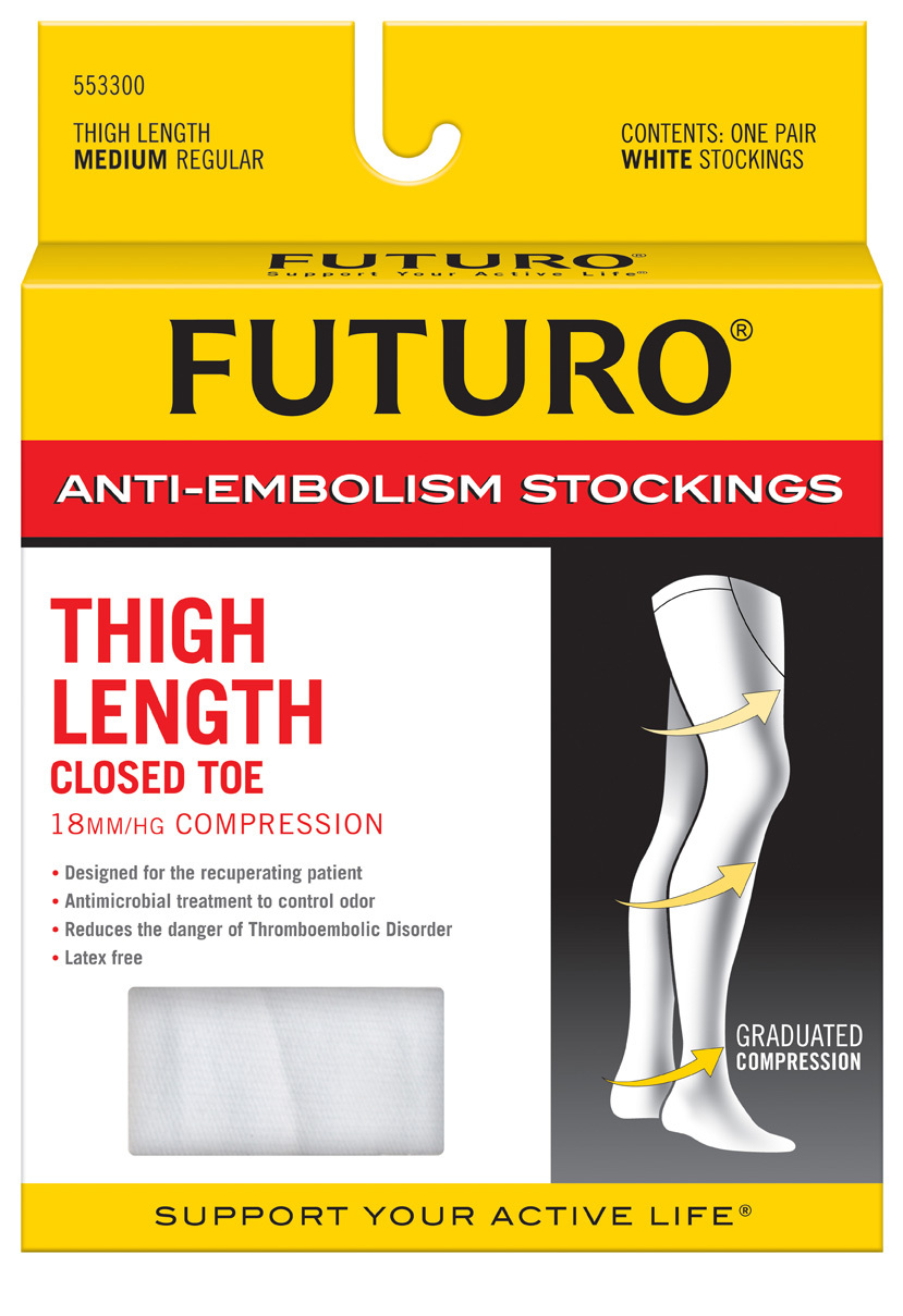Futuro Anti-embolism Stockings Thigh High Closed Toe White Medium Regular 1 Pr , Hosiery Supports