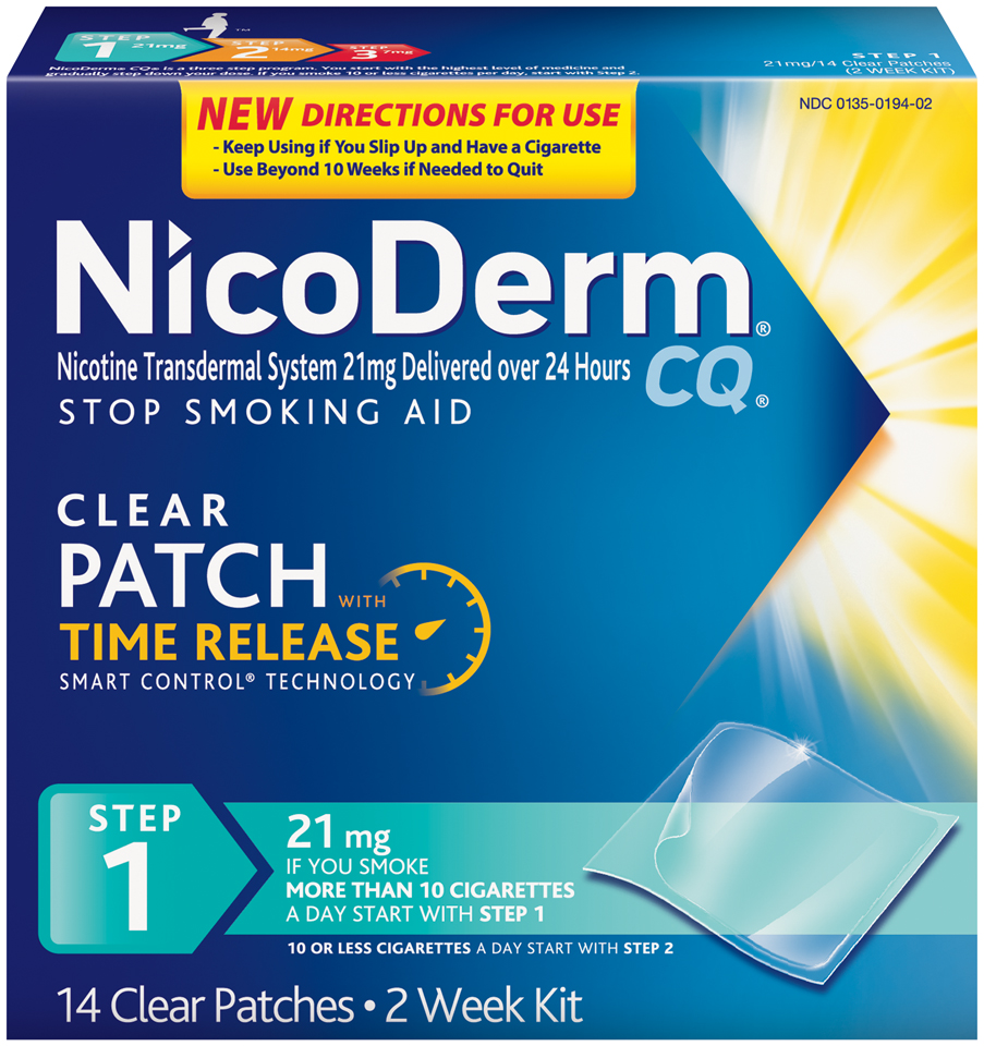 Nicoderm Cq Transdermal System 21mg 24 Hour Clear Patch 14 Ct , Adhesive Patches