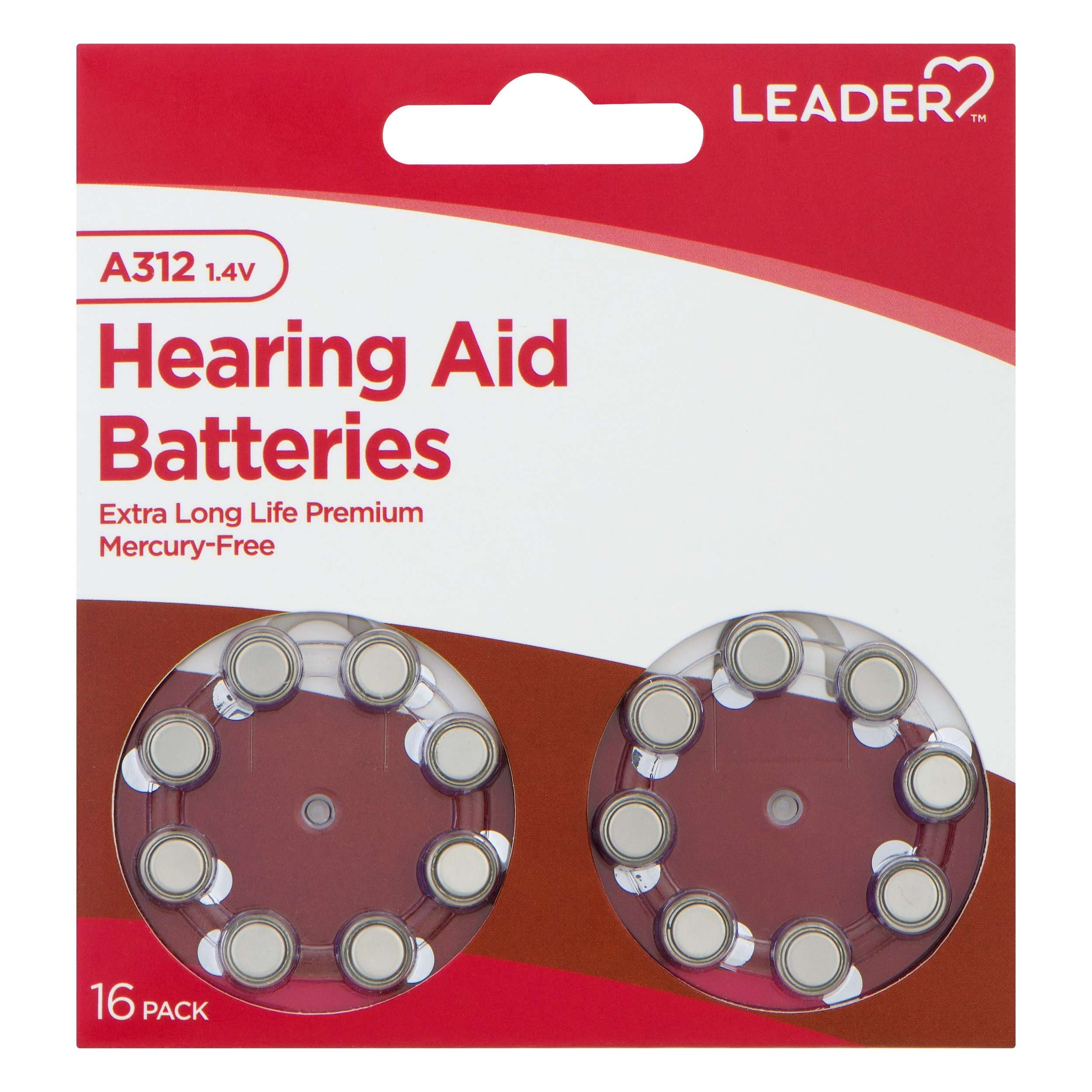 Leader(Tm) Hearing Aid Batteries 312 Mercury Free 16 Ct , Each