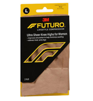 Futuro Energizing Ultra Sheer Knee Highs Closed Toe Women's 8-15 Nude Large 1 Pr , Hosiery Supports