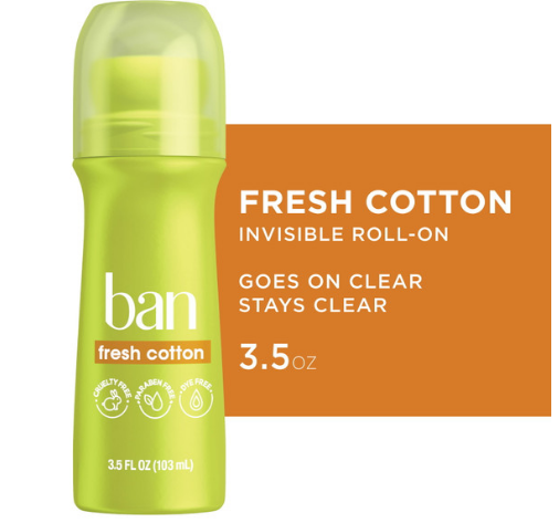 Ban Antiperspirant & Deodorant Roll-on Fresh Cotton 3.5 Oz , Roll-on