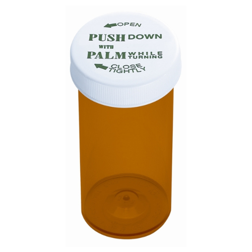Amber Plastic Vial with Child Resistant Cap 40 Dram 100 ct